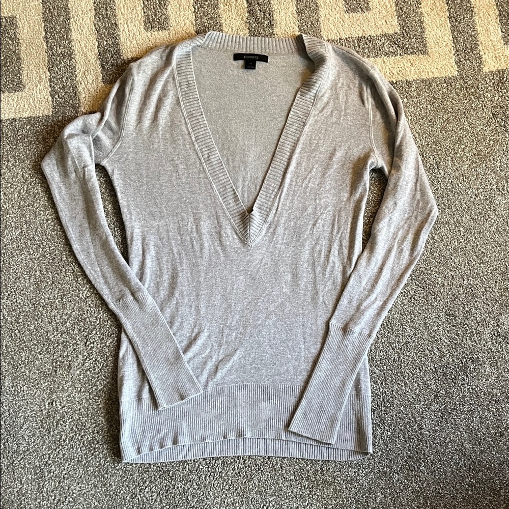 Express Gray V-Neck Sweater